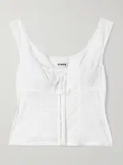 [STAUD] STAUD - Lou Lace-trimmed Broderie Anglaise Cotton Tank - White - US2 US 2 White