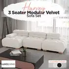 3 Seater Sofa Velvet Sofa Couch Upholstered Modern Lounge Cream/Black