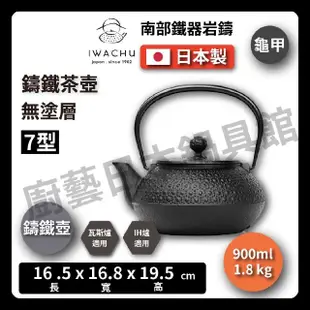 【IWACHU 岩鑄】7型 900ml｜亀甲｜無塗層｜鐵壺｜急需(日本南部鐵器 11932)