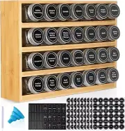 4-Tier Bamboo Spice Rack Organizer with 28 Jars & 780 Labels for Kitchen Eleg...