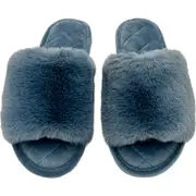 Ladies Faux Fur Slide Slippers Navy Grey Size 7/8 each