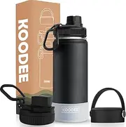 koodee 470ml Water Bottle for kids Stainless Steel Vacuum Insulated Sports Water Bottle with Straw Lids, Reusable Leak Proof Water Flask for School(16oz Black)