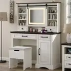 Farmhouse Makeup Vanity Desk with Sliding Mirror, Large Vanity Set