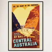 Galrie Vintage Central Australia Train Travel Poster for Winter Holidays, Black Frame, A4 21 x 30cm (8 x 12inch)