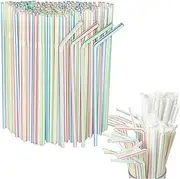 Drinking Straws, 20cm, Individually Wrapped, Colourful Stripes, 50 Pack