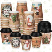 Umigy 100 Pack 12oz Christmas Day Paper Cups with Black Lids Christmas Snowmen D