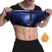 Men Sweat Sauna Suit Sauna T-Shirts Body Shaper Sweat Vest Waist Trainer Slimming Weight Loss Workout Suit Exercise Fitness Short Sleeve Gym Training Jackets Clothes, Black, S-M