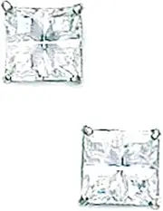 [JewelryWeb] 14k White Gold 5x5mm 4 Segment Square CZ Simulated Diamond Basket Set Earrings Stud Earring for Women