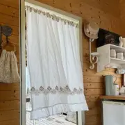 White Door Short Curtain Flower Bedroom Bathroom Window Curtain Valance Decor