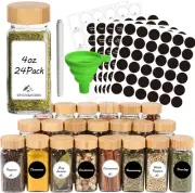 24 Pcs Spice Jars with Bamboo Lids 4 Oz Glass Spice Jars with Labels - Minimalis