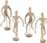 4 Pack 8.5 Inch Articulated Wooden Artist Mannequin with Stand and Posable Body
