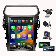 Android 14 Radio for Ford Explorer 2011-2019 12.1-Inch Tesla Style IPS Touch Screen Stereo with Bluetooth Carplay/Android Auto GPS Navigation Head Unit for Car Multimedia Player，+HD Rearview Camera