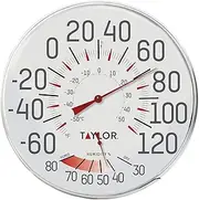 Taylor Metal Wall Indoor Outdoor Thermometer and Hygrometer, Easy to Read Numbers for Patio, Pool, and Indoor Areas, 12 inch, White