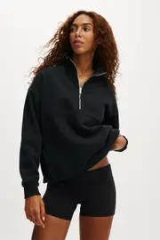 [Body] Body - Plush Essential Half Zip Jumper - Black L BLACK
