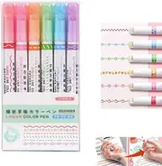 Magic Border Pen, Curve Highlighter Pens Set, Border Design Pens, 4 Themes to Choose From, For Drawing Note Taking, Highlighters, Planner Scrapbook Art Office School Supplies, School Supplies (Blue)