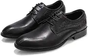 WUNONG Men's Vegan Leather Oxford Block Heel Lace Up Cap Toe Shoe Anti Slip Dress (Color : Black, Size : 7)