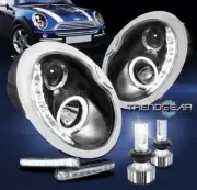 For 2002-2006 Mini Cooper Halo Projector Black Headlight Lamp w/DRL Kit+LED Bulb (for: Mini)