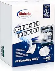 Binbata Eco Dishwasher Detergent Sheets Up To 160 Loads, Unscented Plastic Free Dishwashing Soap Strips With High Efficient Solid Enzyme, Leaving Dishes Sparkling Clean