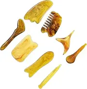 Ipetboom 8pcs Natural Beeswax Resin Scraping Massage Tools Handheld Neck Shoulder Spine Relief Accessories for Personal Use Therapists