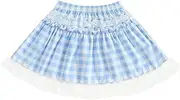 [Nibbcoa] Toddler Girl Mini Skirt Gingham Plaid Tutu Skirt Elastic Waist Lace Trim Skirt A-Line Ruffle Short Skirts Bottom