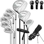 [XDriveMax] 10 Pieces Complete Mens Golf Clubs Set Right Hand for Men Includes Stand Bag with Rain Hood, 1#Driver 3#Wood #5 Hybrid,with 3 Head Covers, 6# 7# 8# 9# PW# Irons and Putter