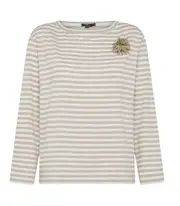 Striped stretch viscose crewneck T-shirt with lurex XL,L,M light brown