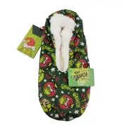 Bioworld Dr Seuss The Grinch Mens Sz S/M Green Christmas Faux Fur Sock Slippers