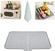 Raidley Multifunctional and Foldable Sloped Silicone Draining Mat,Silicone Drying Mat for Kitchen Counter,Dish Drying Mat,with Drain Lip,Heat-Proof & Non-Slip (Grey, 58×43cm/22.8×17 inches)