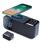 Alarm Clock Radio with Wireless Charging Bluetooth Speaker,Digital Alarm Clock