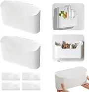 Kitchen Cabinet Door Storage Box, 2 PCS Wall Mounted Storage Box, Self-Adhesive Wall Storage, Kitchen Wrap Organizer Container for Bathroom Fridge Office Size 23.4 x 6.8 x 10.8 cm White