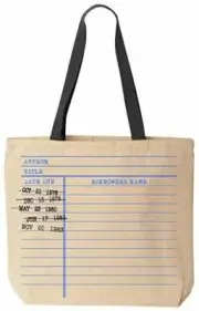 Library Card Book Bag Tote Vintage Date Due Stamp Bag BeeGeeTees (Black Handle)