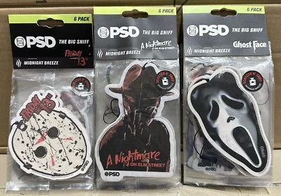 3- PSD The Big Sniff Midnight Breeze Ghost Face Jason Freddy Car Air Freshener