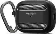 [Spigen] Rugged Armor for Apple AirPods Pro 2 Case with Metal Carabiner Ring, Slim Lightweight Design Precise Cutouts Flexible TPU Layer Protective Resilient Ultra Soft Cover - Black