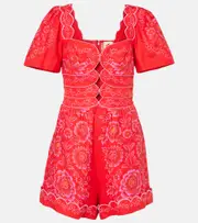 [Farm Rio] Farm Rio Floral cutout cotton-blend romper AU 16 red