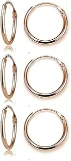 [Hoops 4 Less] Rose Gold Flash Sterling Silver Small Endless 15mm Round Unisex Hoop Earrings, Set of 3 Pairs