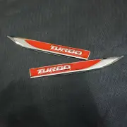 1 Pair of Chrome Red TURBO Sharp Metal Sticker Badge Emblem Decal 3D Engine Auto (for: Renault)