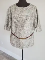 $1.3K Escada silk boucle polka dot jacket belt beige sz 44 14 12 L XL