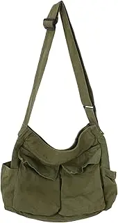 [KlaOYer] Canvas Messenger Bag Large Hobo Bag School Crossbody Shoulder Bag Tote Bag with Pocket for Women and Men