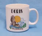 DORIS WYOMING SOUVENIR COFFEE CUP MOUNTAINS EAGLE TREES