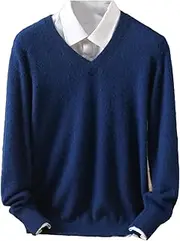 [Kiioouu] Men's Mink Cashmere Sweater V-Neck Pullovers Knit Winter Tops Long Sleeve Jumpers