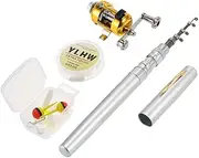 Blelsa Fishing Rod Reel Combo Set Telescopic Portable Pocket Pen Fishing Rod + Reel Aluminum Alloy Fishing Line Soft Lures Baits Jig Hooks Silver