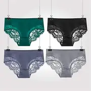 [FARZAH] Women Panties Female Underwear Ladies Mid Rise Briefs Underwear Women' s Lace Panties Pack of 4 Ice Silk Bikini Seamless Knickers Multipack Briefs Women' s Hipster Cotton Knickers