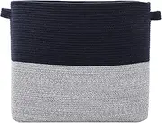 Mega Size Extra Large Rectangular Storage Basket, Cotton Rope Storage Baskets, Woven Laundry Hamper, Toy Storage Bin, for Toys Blanket in Living Room, Baby Nursery (24"x16"x20", Dark Blue Mix)