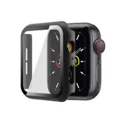 ZUSLAB Apple Watch Series 6 5 4 SE 44mm JX Hard PC Case with Tempered Glass Screen Protector - Black