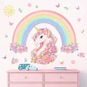 DECOWALL SG2-2413 Large Rainbow Unicorn Wall Stickers Decals Kids Peel and Stick Removable Nursery décor Girls Boys Bedroom Room Rainbow Art Stars Birthday Baby Home Party Decorations Living playroom