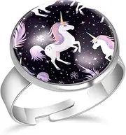 [FVQL] Ring for Women Girls, animal unicorn cartoon, 1.7cm/0.67inch, Glass, glass