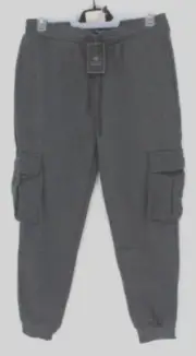 Blue Ice: Heather Charcoal Cargo Fleece Sweatpants Ribbed Cuff XL NWT $60