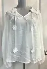Adriana Papell Sheer Floral Lace Embroidered Top Blouse XL LS Chiffon Ivory