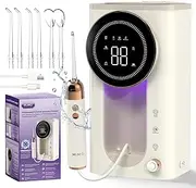 MiMO Water Flosser Cordless Oral Irrigator Professional For Teeth, UV Self-cleaning, 25-225 PSI, Rechargeable with 30 Adjustable Pressure, 6 Jet Tips For Family, 20 fl oz Reservoir, Wall-mounted, IPX6