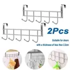 2pcs Over Door Coat Hanger Silver Hook Clothes Hanging Towel Storage Rack 5 Hook
